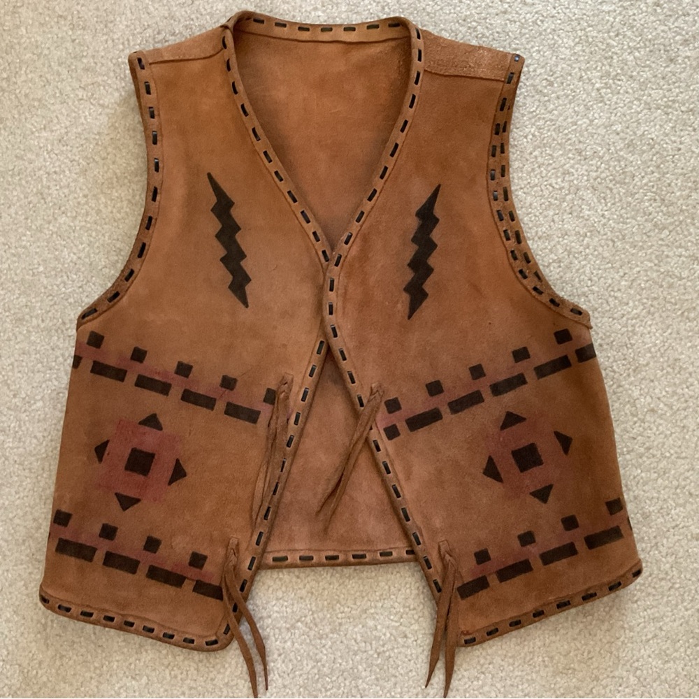 Leather Suede VEST Small Aztec Western Tan
Men Women's Boy Girl